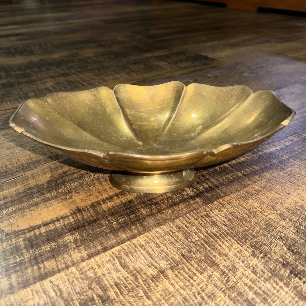 Vintage Oval Brass Pedestal Bowl